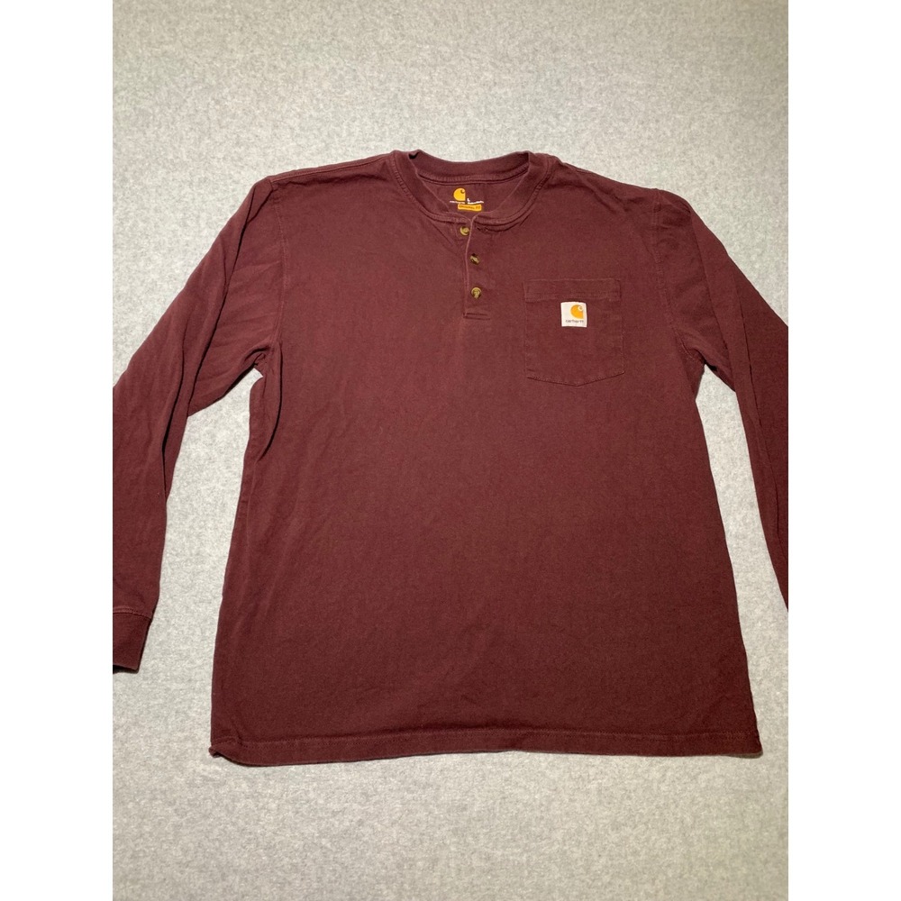 Carhartt Henley Shirt Mens Large Burgundy PRT‎ Long Sleeve Pocket Tee frm